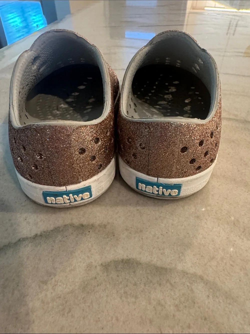Native Kids Slip-On Sneakers in Bronze Glitter